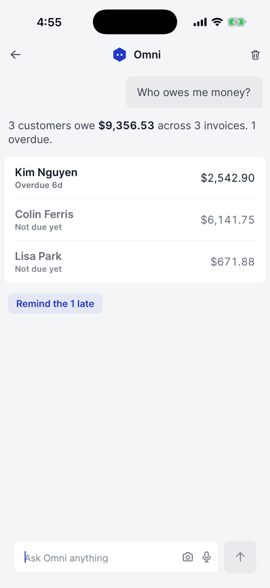 Omni listing the customers with an open balance, the overdue one first